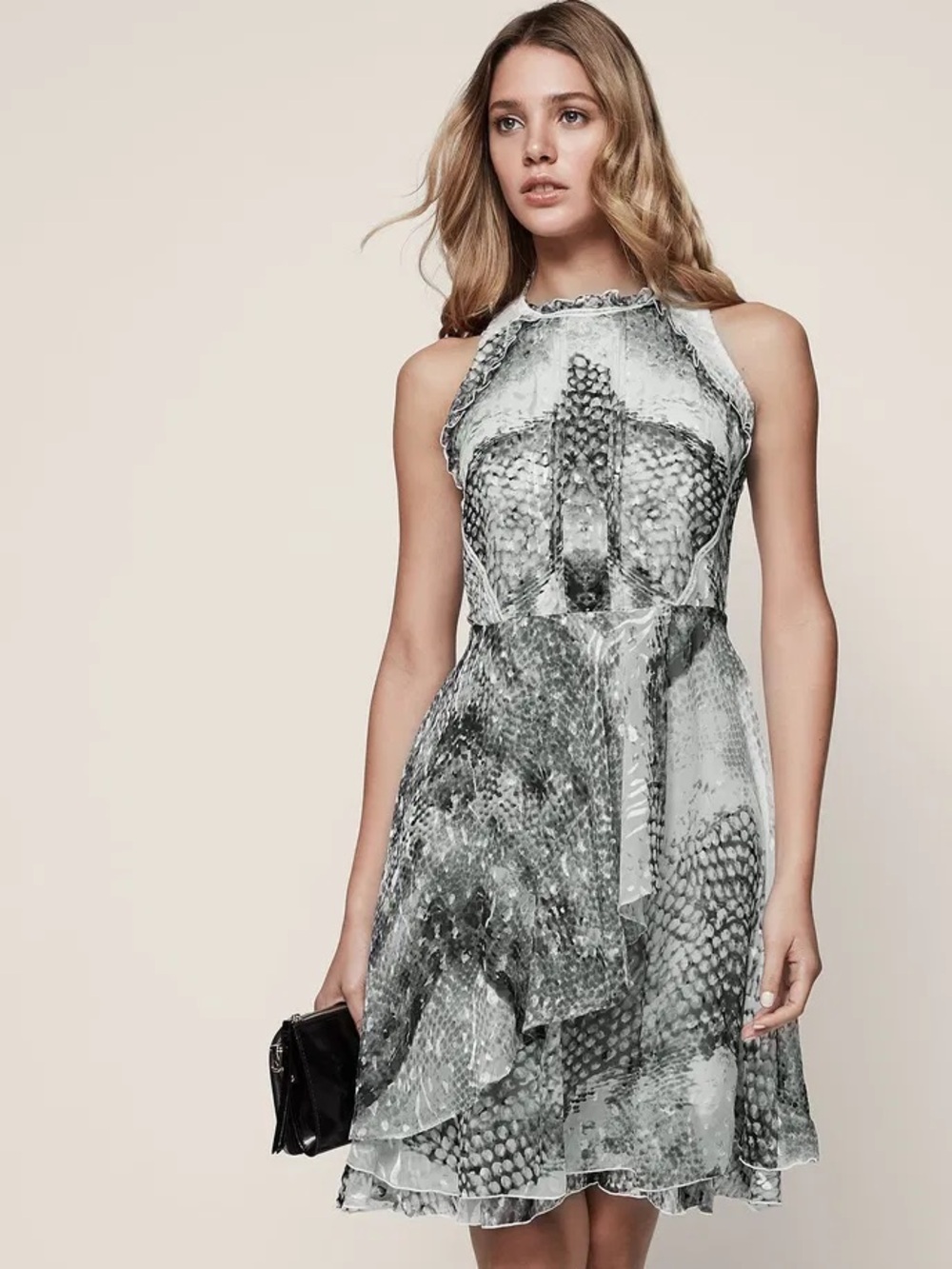 REISS Sibilla Burnout Snake Print Dress, Grey, Size 4 - Picture 10 of 16